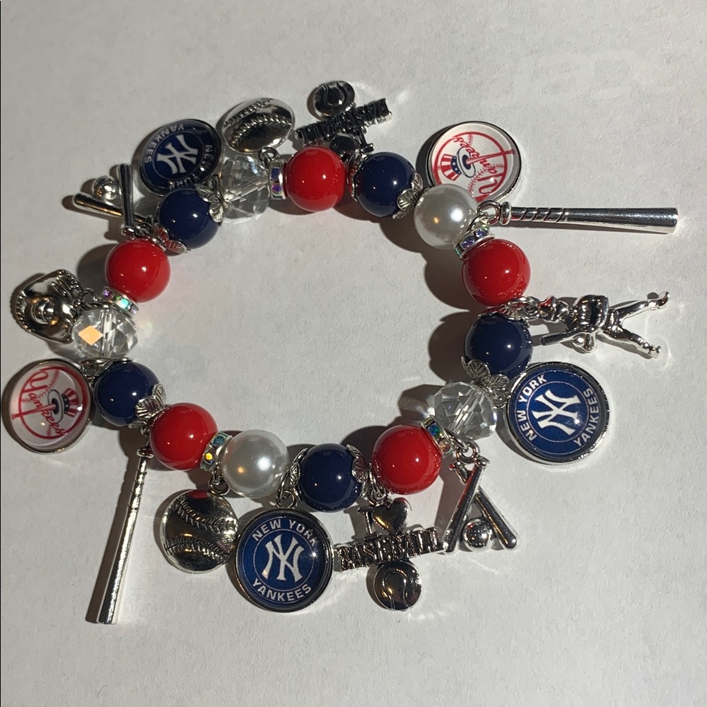 Silver and Red Baseball Charm Bracelet Yankees  of New York